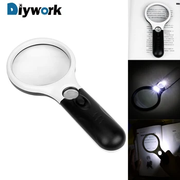 

DIYWORK Watch Repair Tool 3X 45X Illuminated Magnifier Handheld Aid Reading for Seniors Jeweler Magnifying Glass with 2 LED