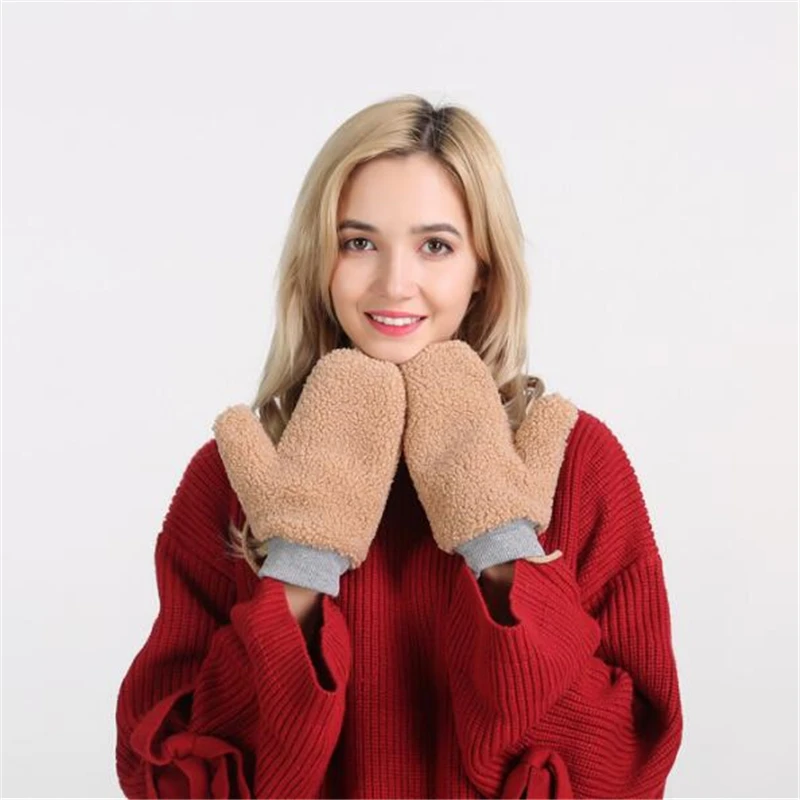 

IANLAN Winter New Womens Warm Teddy Fleece Gloves Neck Hang Style Mittens Girls Solid Soft Gloves IL00436