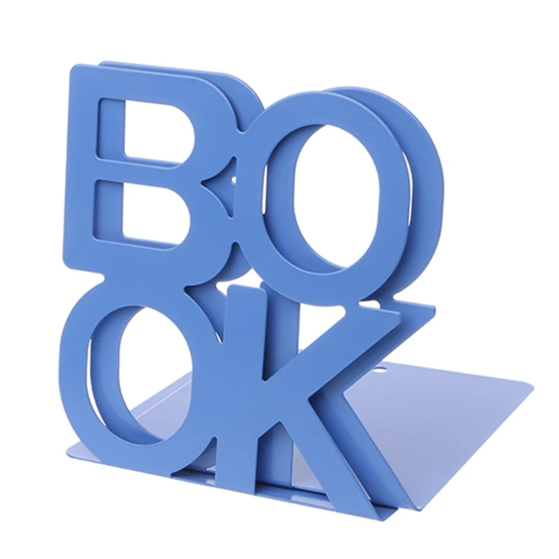 

Alphabet Shaped Metal Bookends Iron Support Holder Desk Stands For Books Blue