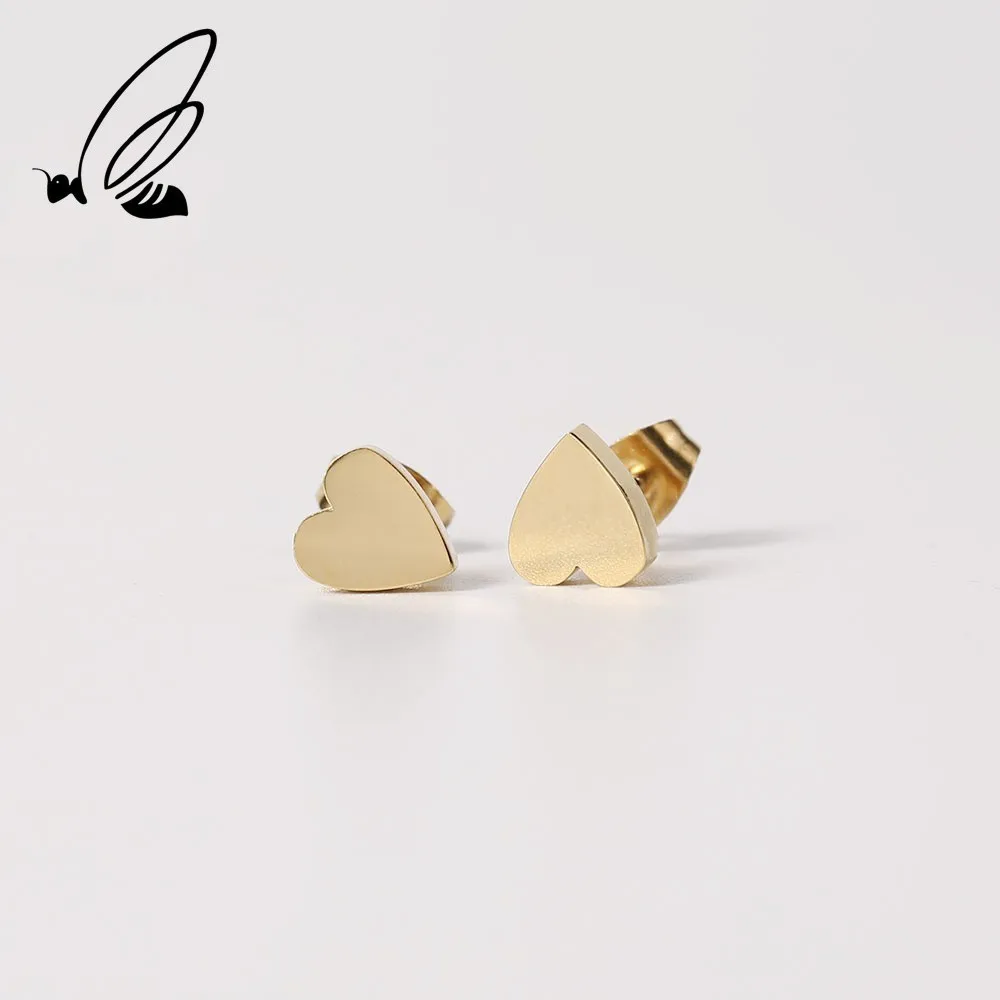 

S'Steel New Fashion Heart Shape Tiny Trendy Stainless Steel Back Earrings 2 Color Heart of the peach Earrings For Women Girls