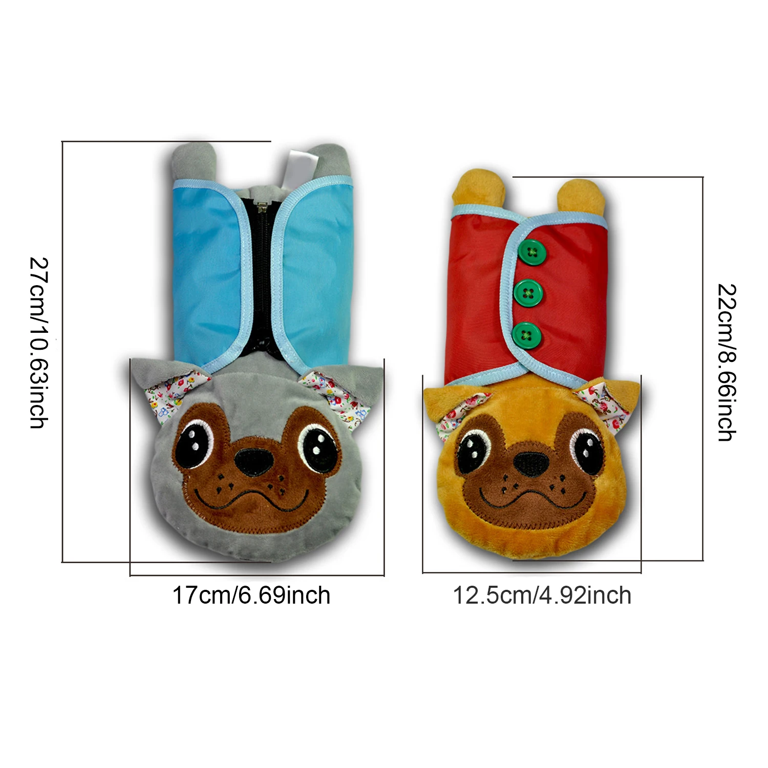  4PCS Baby Montessori Caroon Zipper/Button/Lacing/Snap Learning Dressing Plush Bulldog Doll Basic Li - 32993103490