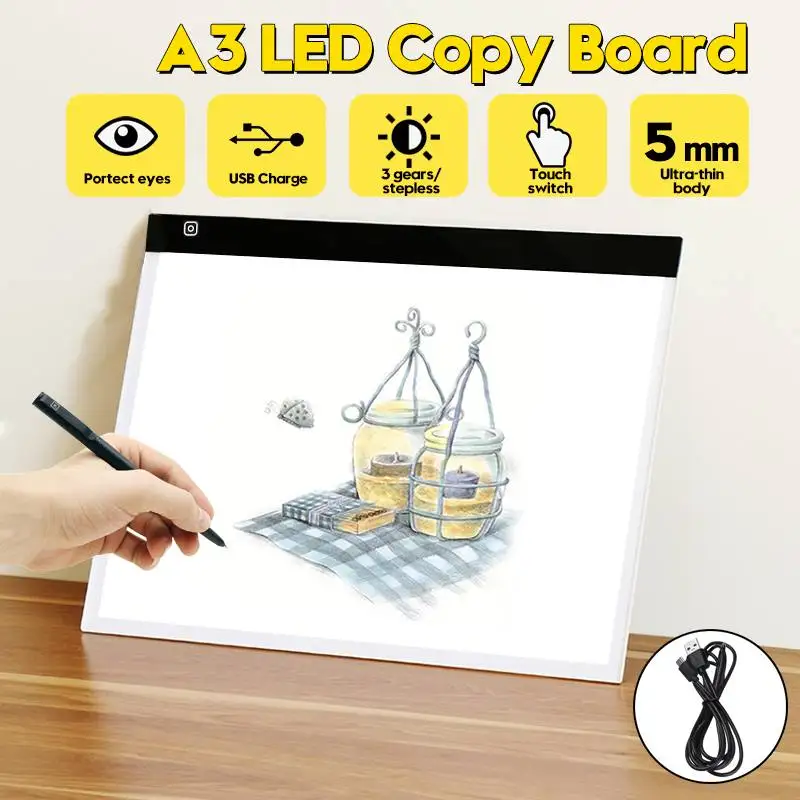 

LEORY A3 Digital Drawing Graphic Tablet LED Light Box Tracing Copy Board Painting Writing Table Three-level Stepless Dimming