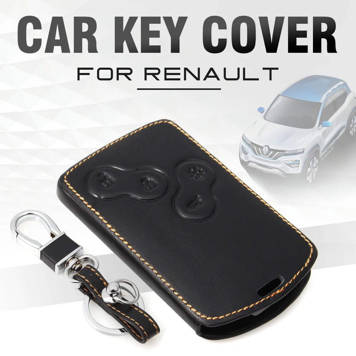 

Leather Key Case Cover Holder with Keychain For Renault Koleos Laguna 2 3 Megane 1 2 3 Sandero Scenic Captur Clio Duster Fluence