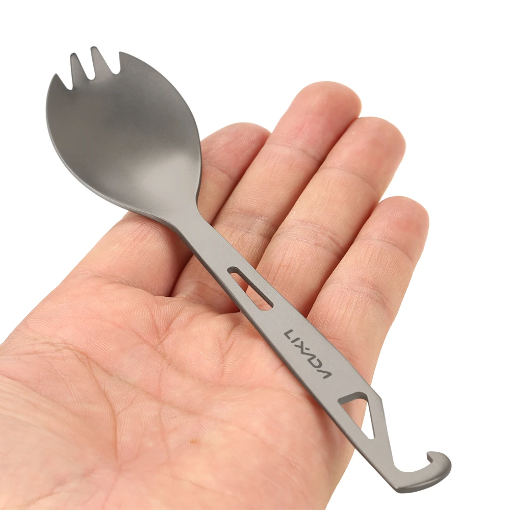 Lixada cena cuchara Tenedor de titanio Spork con abrelatas de botella ligera al aire libre la cena cuchara tenedor para viajes de Camping mochila