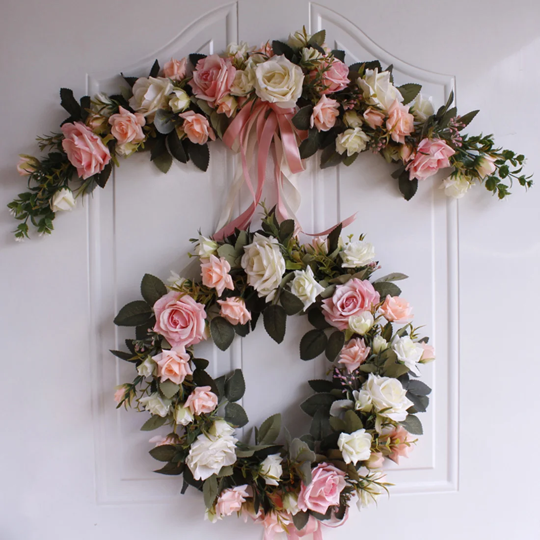

Silk Rose Artificial Flower Wreaths Door Perfect Quality Round Shape Artificial Garland For Wedding Home Party Hanging Decor