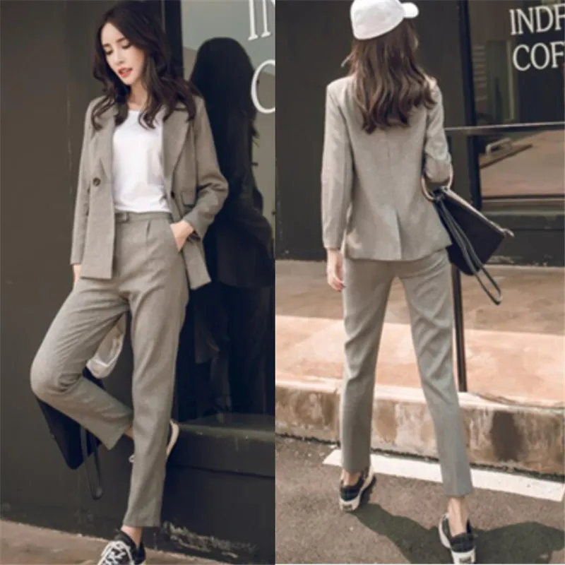

Vintage Pants Suits Women Elegant Office Lady Suit Formal Work Blazer Jacket Trouser Two Piece Set OL 2020 Spring Autumn Outfit