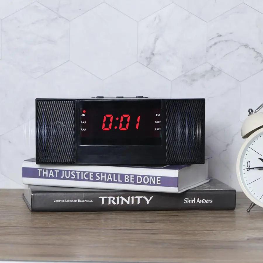 

Fashion AM/FM LED Clock Radio Electronic Desktop Alarm Clocks Digital Table Sleep Timer with USB Charging Accessories
