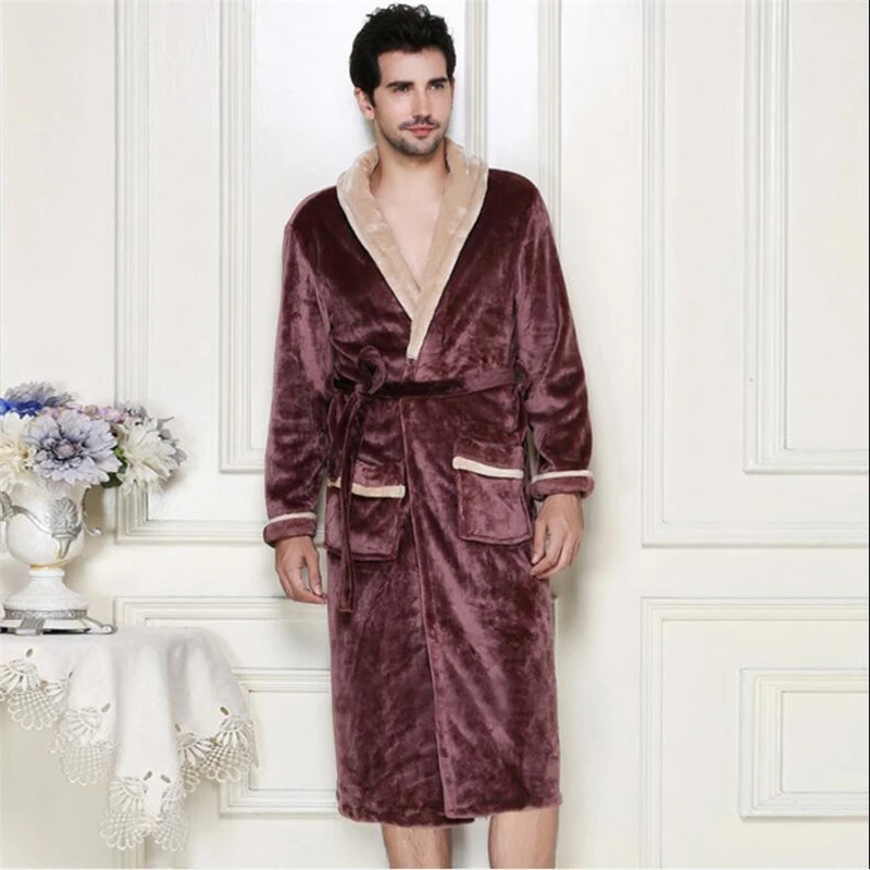 IANLAN мужские зимние фланелевые халаты Длинные коралловые флисовые ночные рубашки для мужчин Твердые толстые пижамы с поясом IL00440B