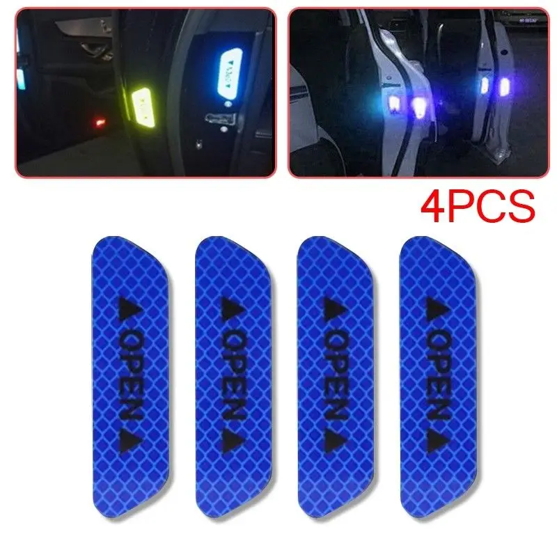 

Mayitr 4Pcs Car Door Open Reflective Sticker Tape Decal Safety Warning Blue Color Reflective Tape Driving Safety Car Sticker