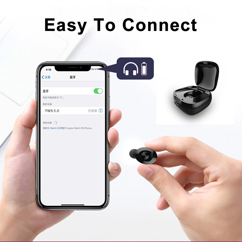 VAORLO Mini Wireless Bluetooth Earphone Earbud With Charging Box Portable Single Sports Music Business Headset For IPhone Xiaomi
