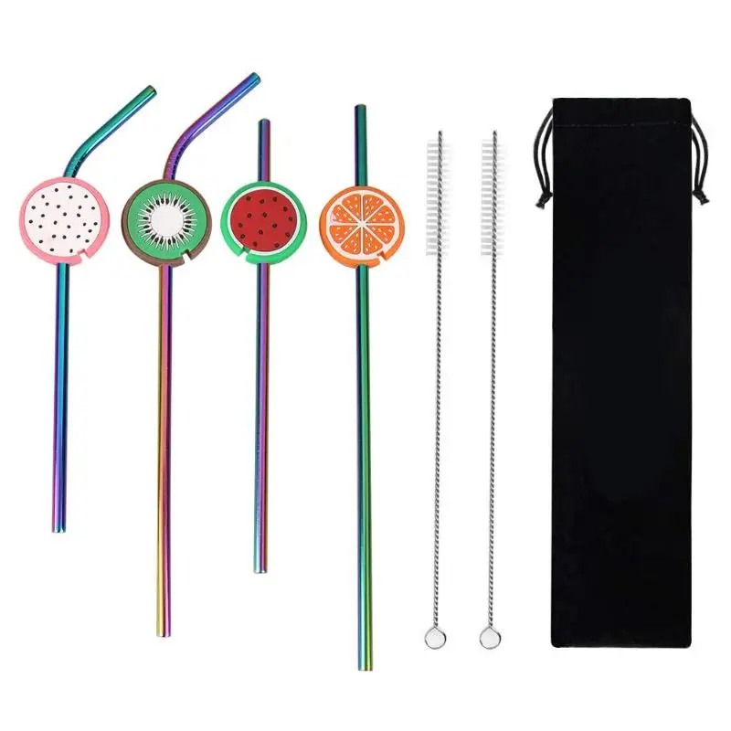 2pcs Stainless steel straw Reusable Fruit Design Stainless Steel Straws