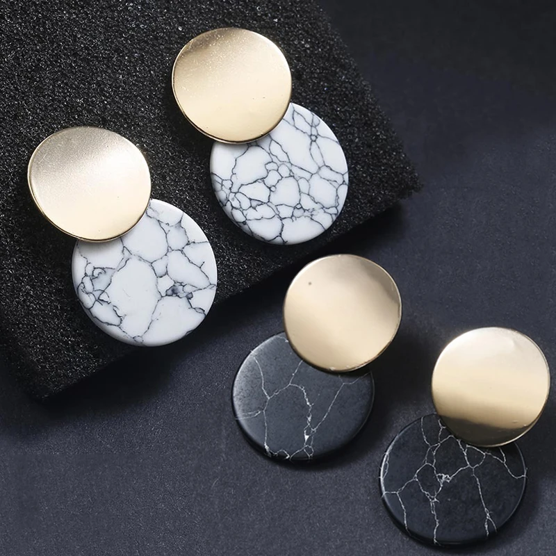 

Sale Whtie Natual Stones Earrings For Women Statement Fashion Jewelry Double Round Acrylic Earrings