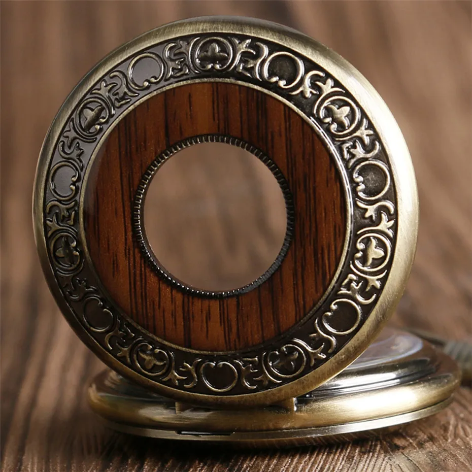 Vintage Watch Hand Winding Mechanical Pocket Watch Luxury Wooden Design Half Hunter Retro Clock Gifts for 3