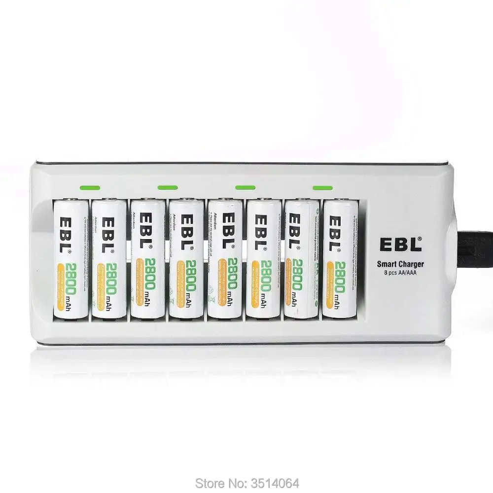 Аккумуляторные батареи Ni MH EBL 2800 мАч AA (8 шт.) с зарядным устройством для