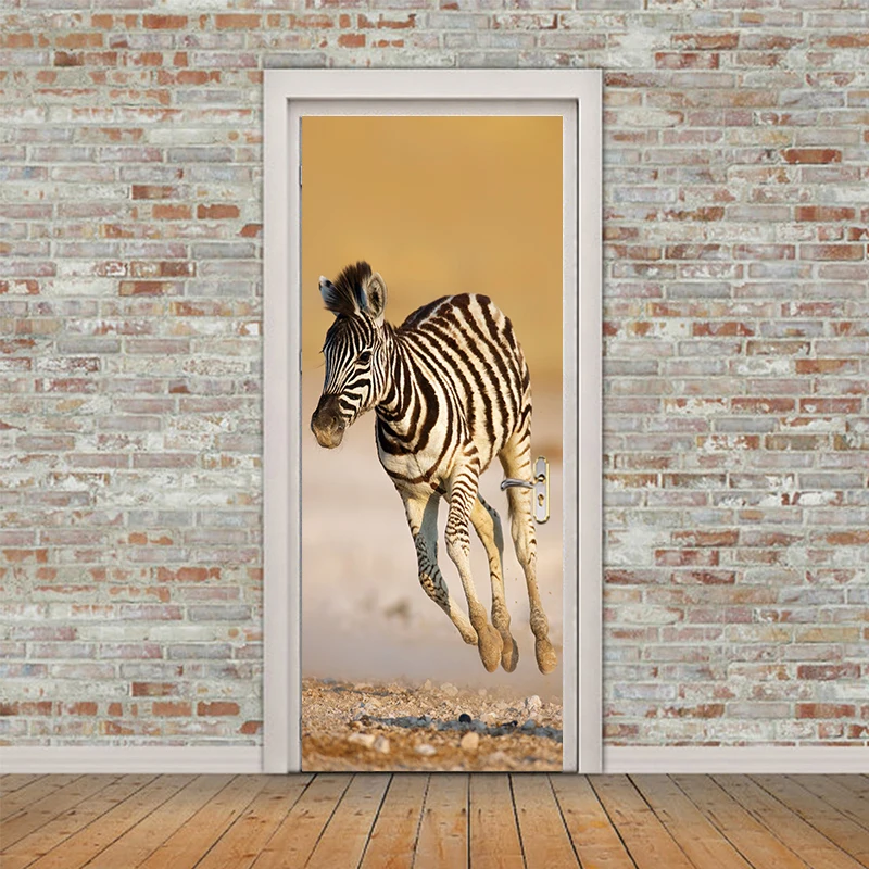 

2pcs/set Zebra Door Sticker Adesivo De Parede DIY Wall Decals Abstract Art Animal Wallpaper Decoration Cool Home Decor
