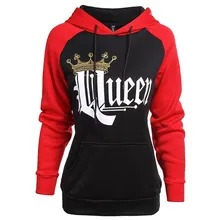 2018 KING Queen Crown Print Unisex Men Women Autumn Hoodies Slim Sweatshirt for Couple Lovers Winter Patchwork Hooded Pullovers