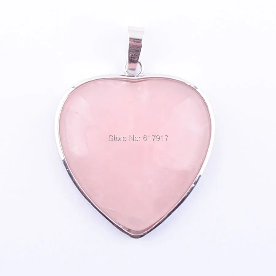 

RONGZUAN Free Shipping Natural Rose Quartzs Gem Stone Heart Silver Plated Healing Reiki Chakra Bead Pendant Jewelry TN3208