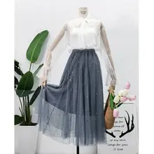 Повседневная AU новая женская плиссированная юбка с высокой талией, длинная Тюлевая юбка со звездами, Свинг, звезда, луна, тюль