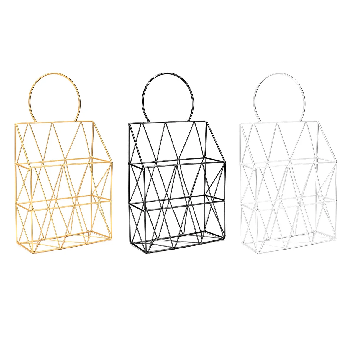 أسود/أبيض/الذهب المعادن سلة التخزين الأزياء الشمال أنيقة جدار شنقا المحمولة صافي الحديد مكتب مجلة صحيفة المنظم