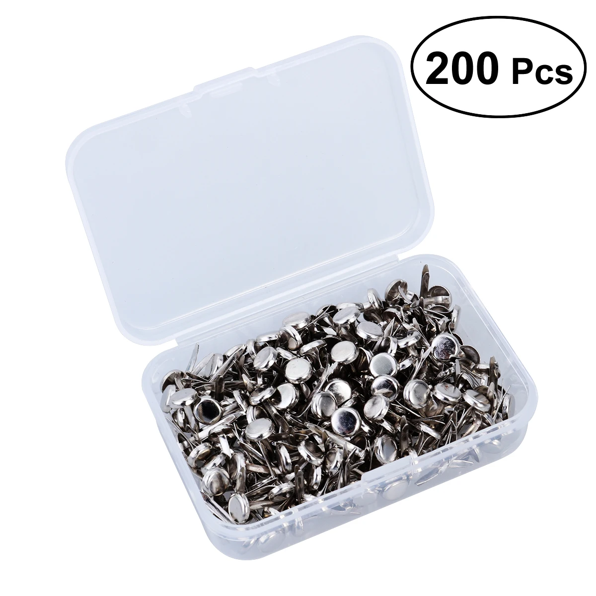 

200pcs Paper Fasteners Brass Plated Brads Round Metal Brads with Storage Box for Crafts DIY(Silver)