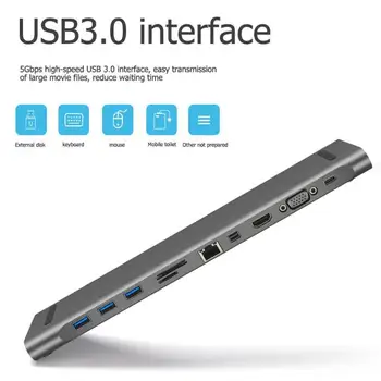 

Aluminum 11 in 1 Hub USB Type-C to USB3.0 TF HDMI VGA RJ45 Mini DP Docking Station Adapter for MacBook Type-C HUB
