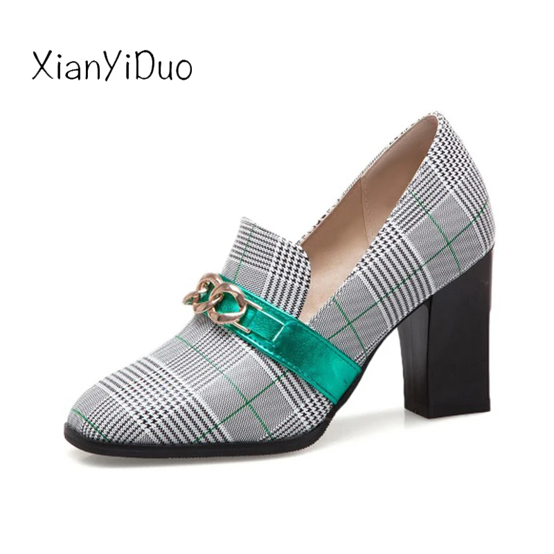 

Xianyiduo 2019 Spring new slingbacks Women's Shoes Square Toe high heels Pumps big plus size 40-50 Metal Decoration /T716
