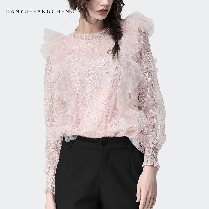 Spring Summer Lace Shirt Women Long Sleeve 2019 Plus Size O-Neck See Through Transparent Tops Elegant Ladies Blouses China Pink Spring Summer Lace Shirt Women Long Sleeve 2019 Plus Size O-Neck See Through Transparent Tops Elegant Ladies Blouses China Pink