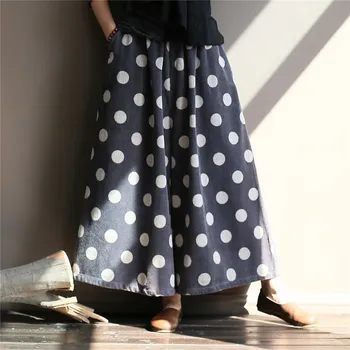 

Palazzo Dot Trouser Vintage Wide Leg Pants Loose Bottom Elastic Waist Pants