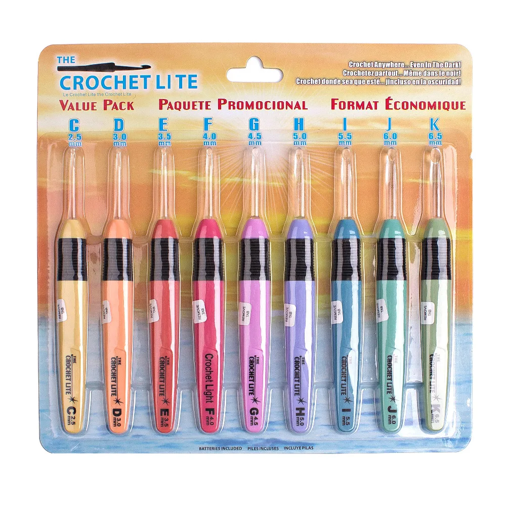 

[2.5-6.5MM] 9PCS/Set Colorful Sewing Tool Plastic Bending Handle Weave Handcraft Crochet Hooks Knitting Flash Light Needles Set