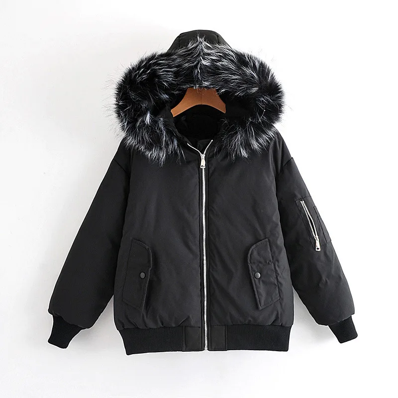 Chaud Hiver Capuche Fourrure De Nouveau Tq396 purple white Extérieur Col Coton Lâche Veste En Grand Manteau 2019 Épais Black Femmes Court À ag7dwqa