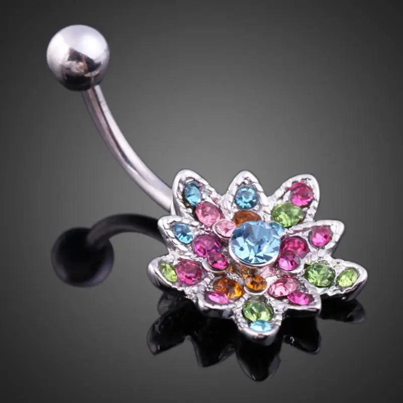 

Twinkling Lotus Flower Pendant Woman Belly Button Ring Colorful Jewelry