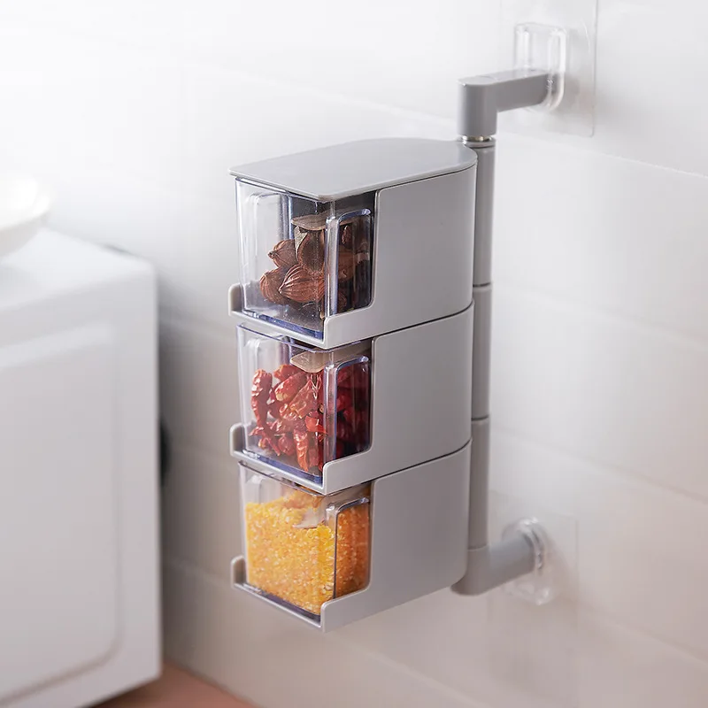

Vintage Clear Acrylic Rotatable Kitchen Spice Storage Container Rack Wall Plastic Transparent Set Spice Jar For Spice