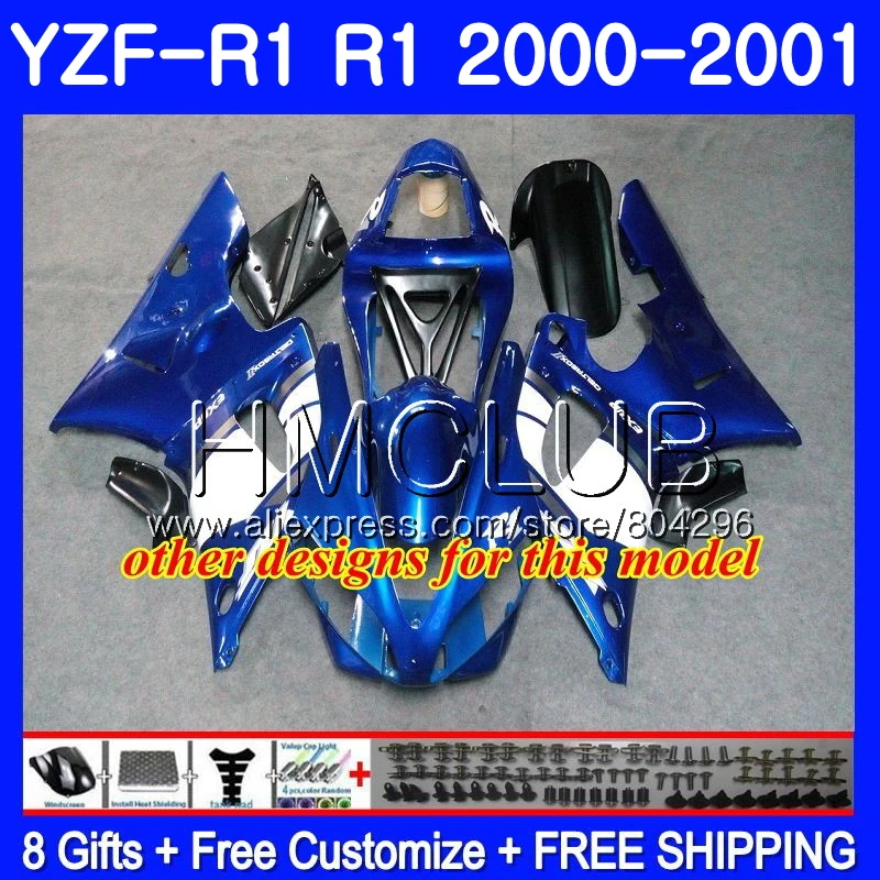 Bodys для YAMAHA YZF 1000 R 1 R1 00 01 Frame 108HM12 YZF1000 YZFR1 2000 2001 обтекатель синий белый!|Комбинезоны| |