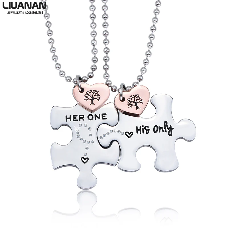 

Her One His Only Couple Necklaces 2pcs Stainless Steel Puzzle Pendant Necklace Relationship Gift for Lovers Boyfriend Girlfriend