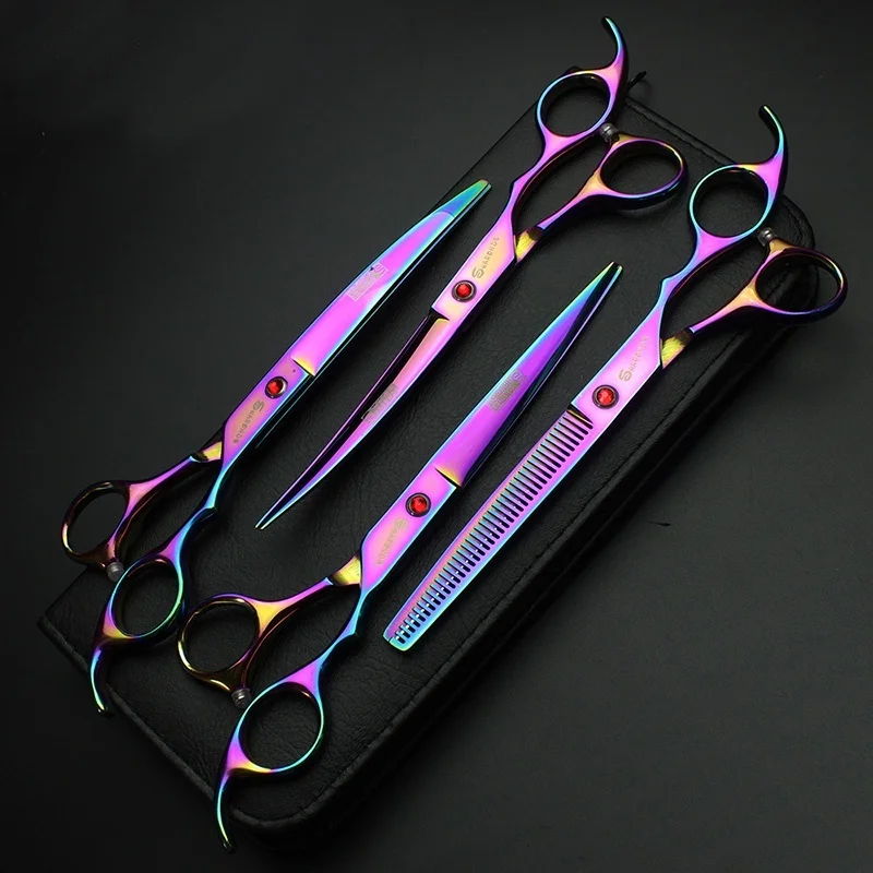 7 Inch Pet Scissors Purple Grooming Dog Scissors Cut Hair Sparse Curving Scissors Curved Dog