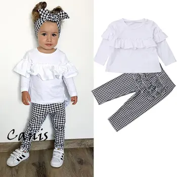 

Girls Clothes Set Autumn Flouncing Shirt Pants 2pcs Children Clothing Set Fashion Kids Girl Outfits Plaid Type Dropshipping