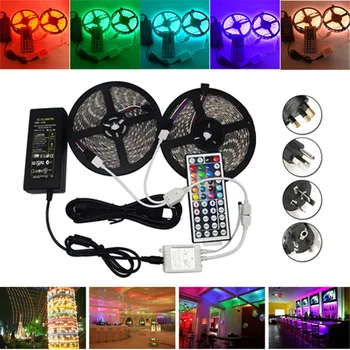 

CLAITE 2pcs 5M 60W 5050 RGB 600 LED Light Strip Power Supply Waterproof 44keys Remote Controller 12V 2A 5A Power Flexible Ribbon