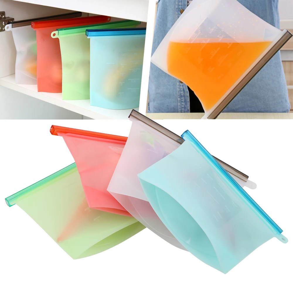 

Reusable Silicone Kitchen Organizer Fruit Meat Milk Storage Container Vacuum Seal Food Fresh Bag Refrigerator Bags