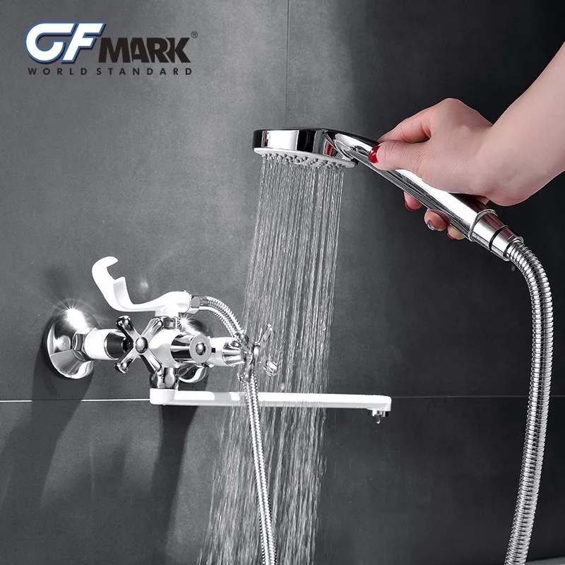 Günstige EIN set 30 cm länge outlet gedreht Messing körper Bad dusche wasserhahn Vier griff optionen Badewanne Wasserhahn bad wasser mischer tippen