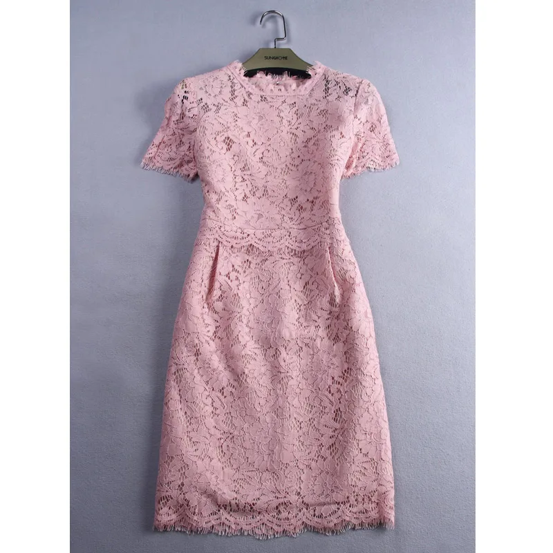 

New Arrive Vestidos Women Fashion Casual Lace Dress 2019 O-Neck Short Sleeve Pink Evening Party Dresses Short Summer Dress