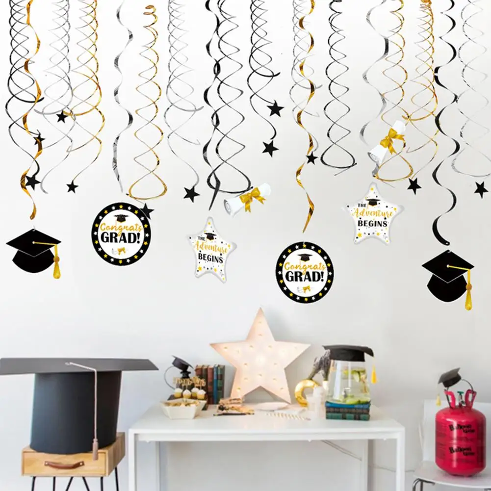 

Graduation Hanging Decorations Swirls Kit - Big Pack of 24 | Beautiful Hanging Ceiling and Door Decoration for Graduation Party