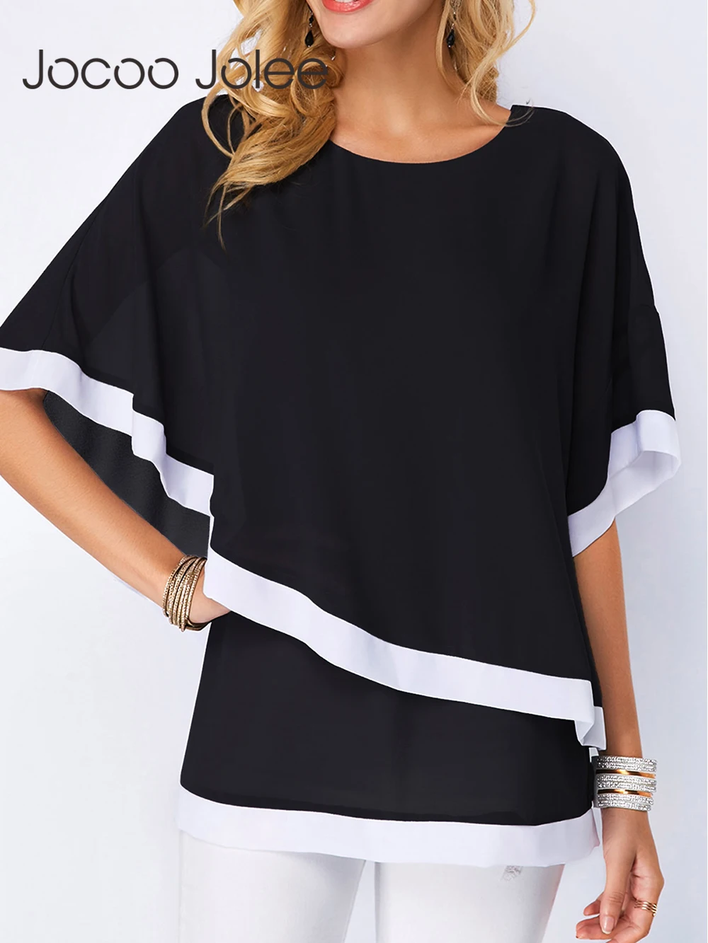 زائد حجم بلوزة شيفون السببية خليط غير النظامية قمصان Batwing جنسي يا الرقبة الصيف المرأة بلوزة و قمم المتضخم 5XL