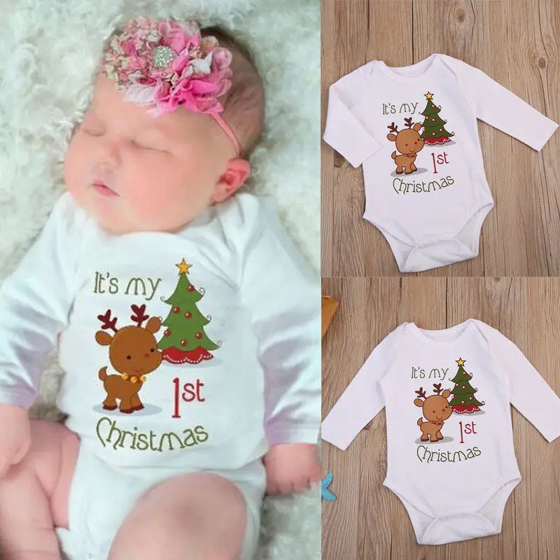 Рождественский костюм для новорожденных, боди с милыми животными, весенние Комбинезоны для маленьких мальчиков и девочек, хлопковая одежда с длинными рукавами для младенцев