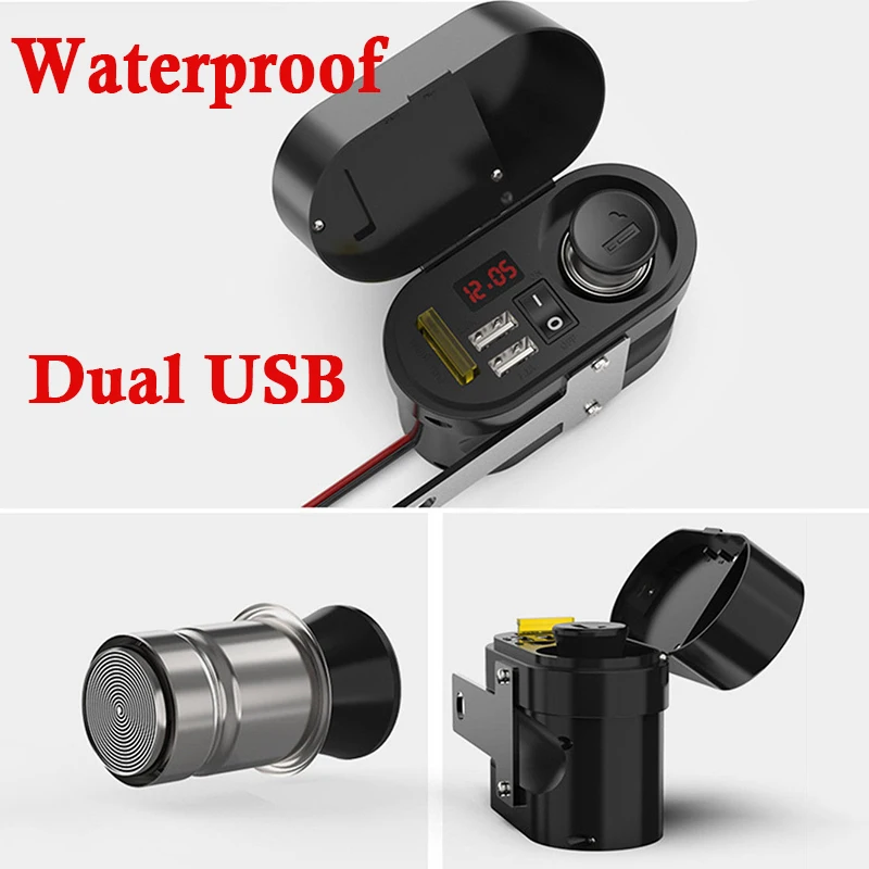 

high quality Multifunctional combination Motorcycle Cigarette Lighter USB Charger with Fuse&Switch&Clock LED Voltmeter