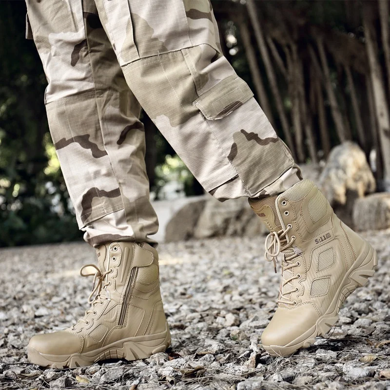 

Men'S 8'' Inch Military Tactical Boots Winter Full Grain Leather Police Duty Water Resistant Plus Size Boots With Side Zipper