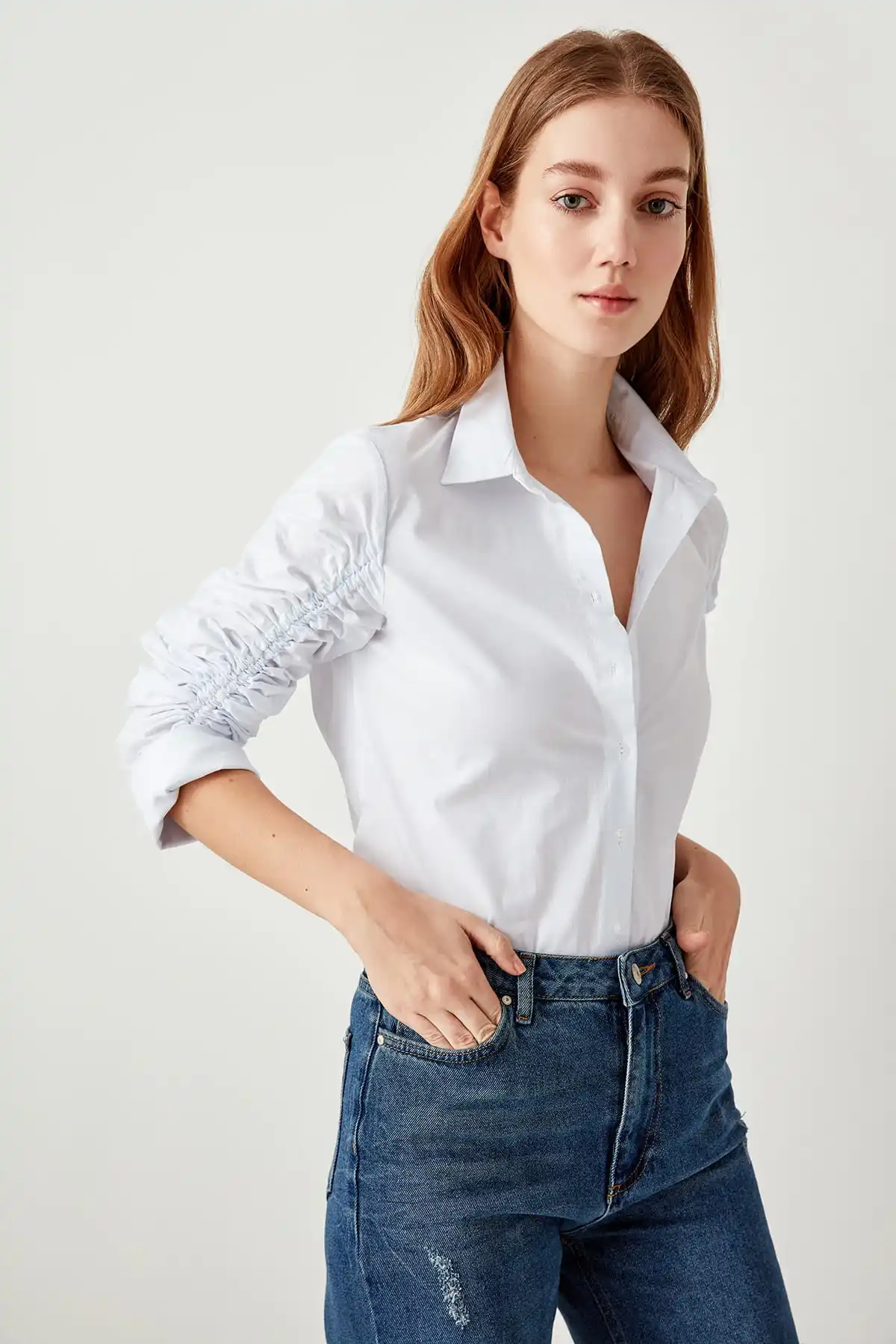 Trendyol белые ручки оборки детали рубашка TCLSS19XB0004| |