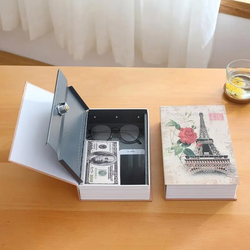 Форма книги с комбинацией безопасный замок Коробка для хранения Книга картонная крышка металлический вкладыш домашняя безопасная коробка Европейский декоративный чехол