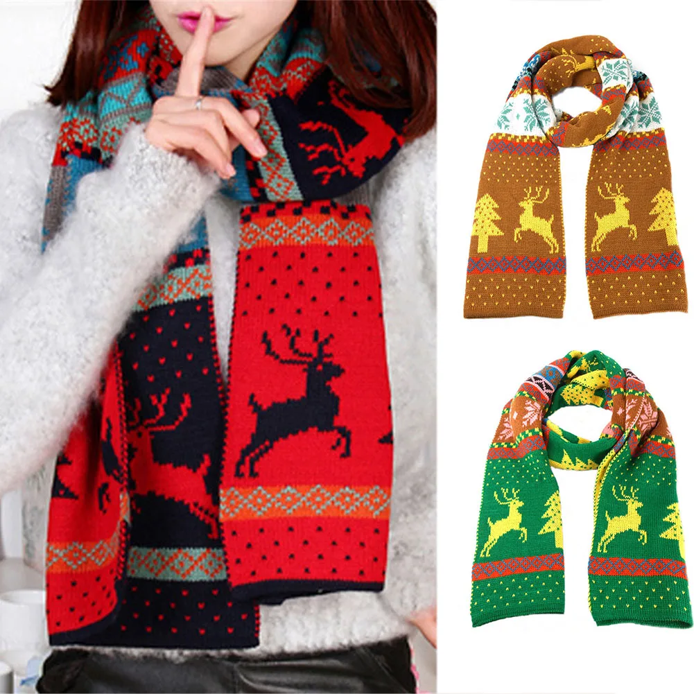 2018 Winter Scarves Women Christmas Deer Printed Pattern Knitted Winter Scarf Female Warm Shawls