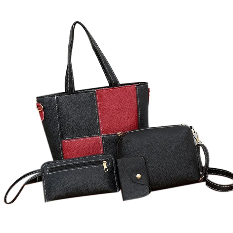 

Women Bags Set 4 Pcs Leather Shoulder Bag Casual Messenger Bags Ladies Printed Designer Purse Solid Color Crossbody Bag Handba