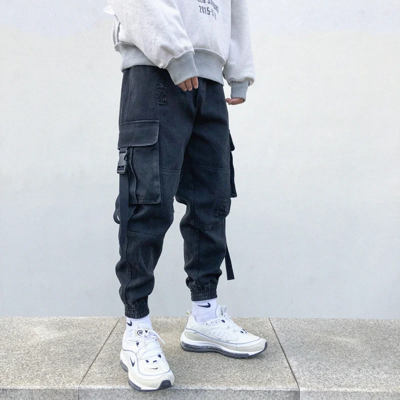 

2019 Men's Banded Decorate Cotton Casual Harem Pants men Fashion Black Trousers Hip Hop Style Joggers Sweatpants Big Size M-5XL